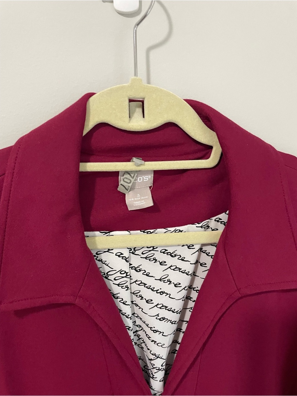 Chico's Raspberry Script-Lined Trench Blazer - Picture 1 of 2